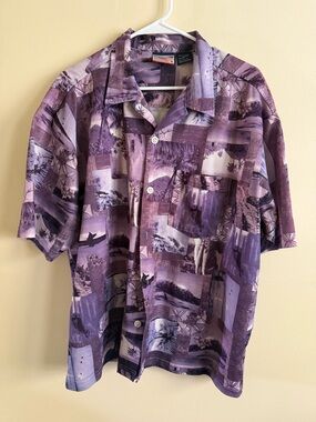Men's Purple Patchwork Short-Sleeve Button-Down Shirt